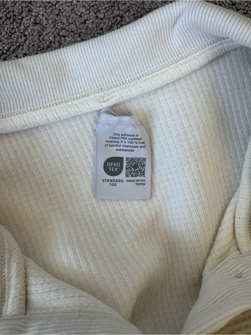 NEGATIVE Waffle Knit Pullover Button Up Collar Cream Medium Cotton Long Sleeve - Picture 4 of 7